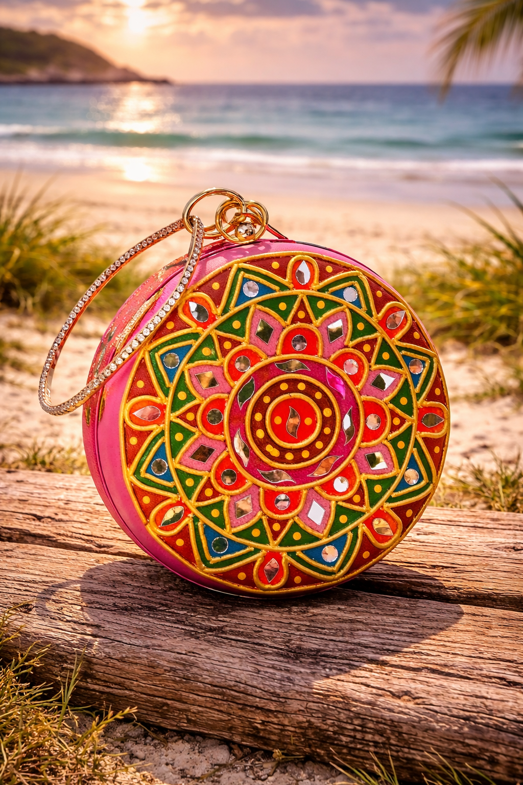 Lippan Art Inspired Round Handpainted Party Clutch (7.5”)