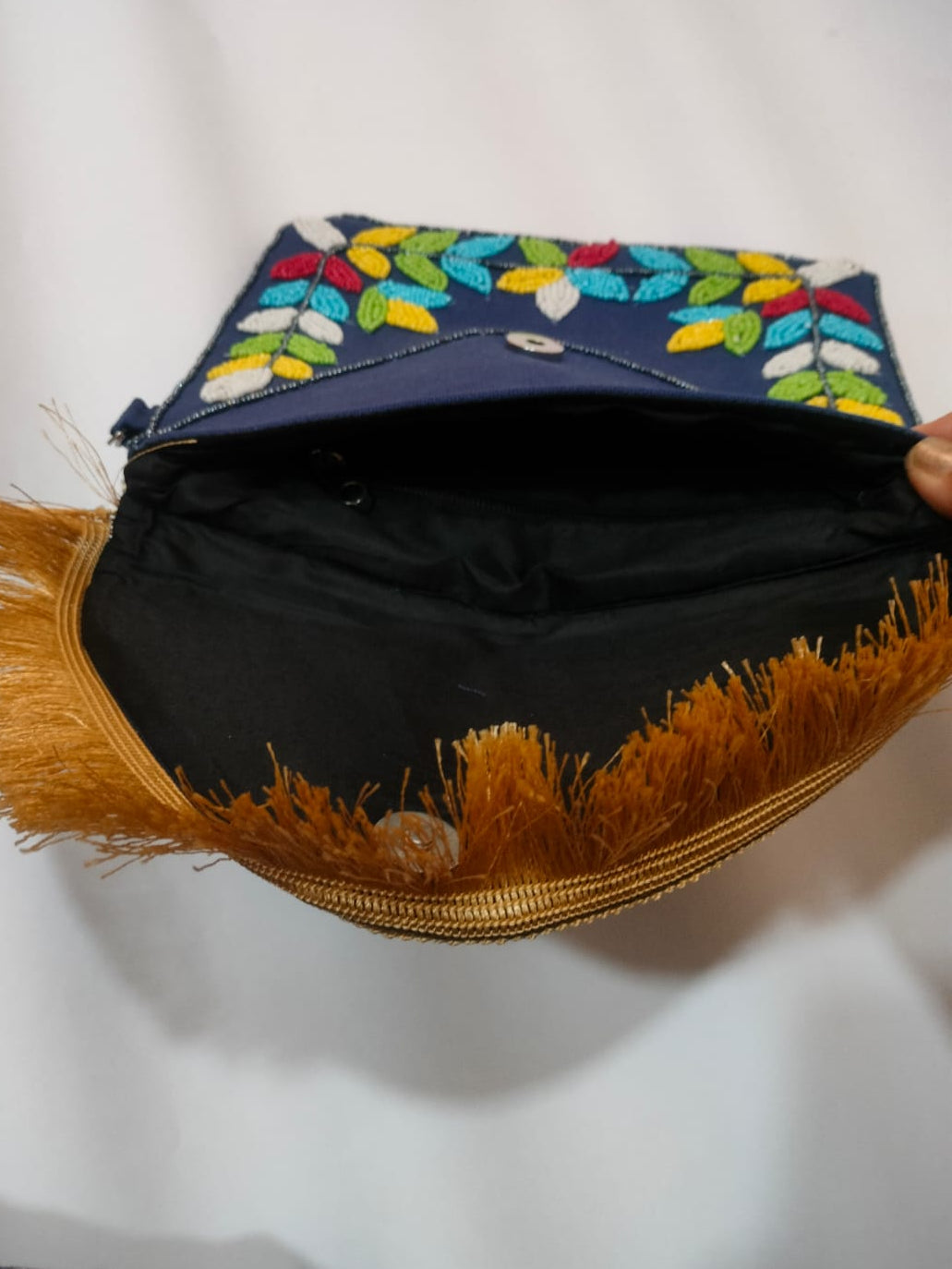 Handmade Blue Leaf Beaded Canvas & Canvas Bag