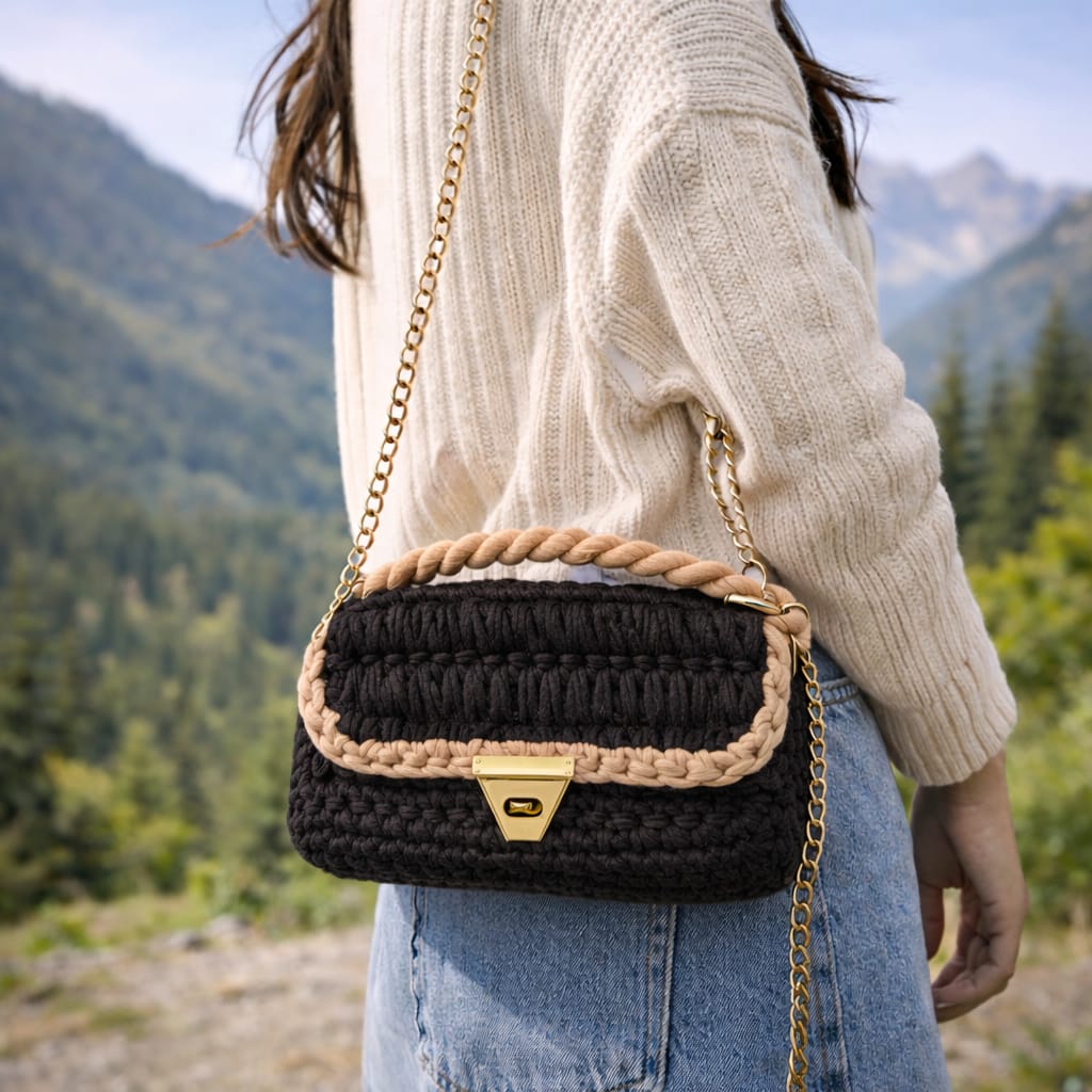 Brown Crochet Sling Bag