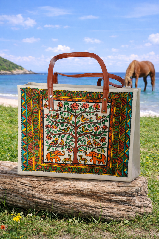 Handpainted  Art on  Canvas Tote Bag – Boho  Shoulder Tote Bag