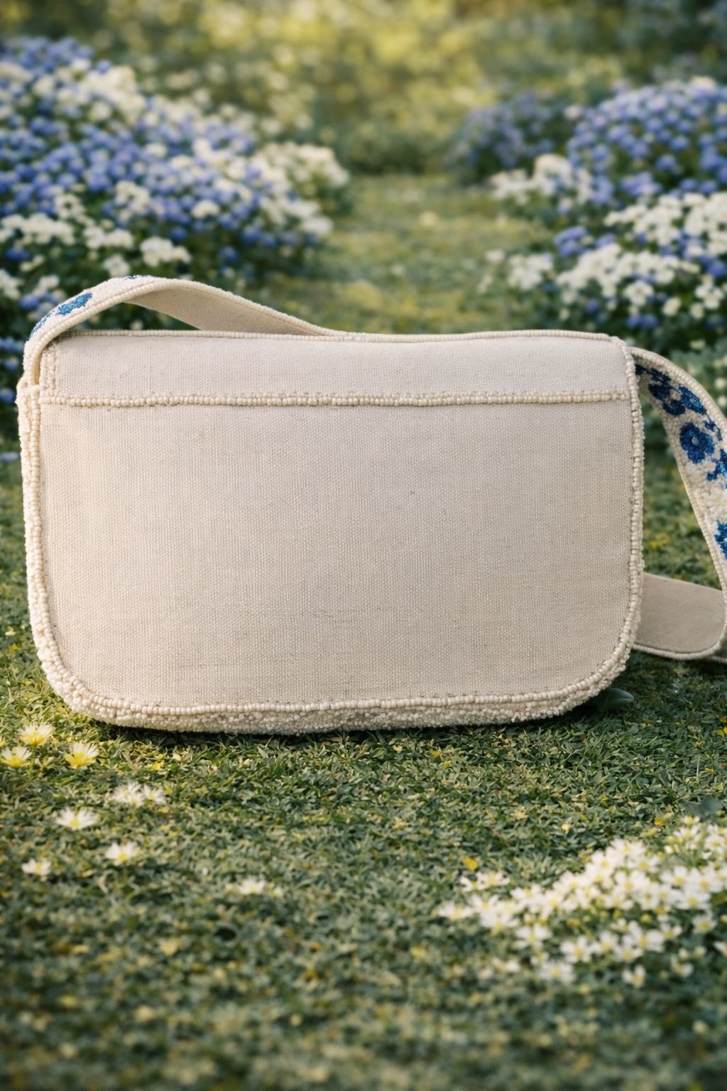 Beaded Compact Blue Shoulder Bag