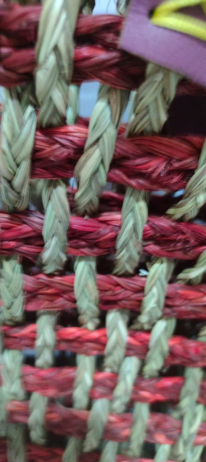 Beige Maroon Grass Handmade Tote Bag