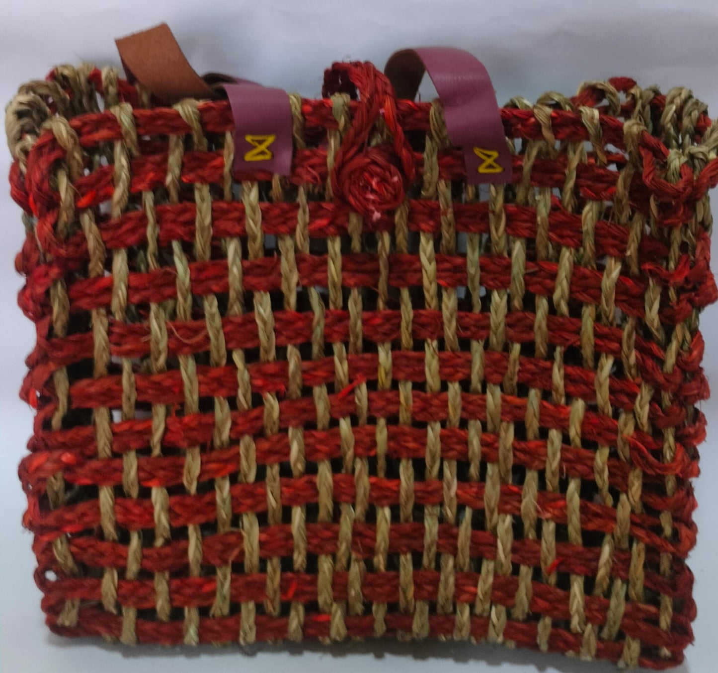 Beige Maroon Grass Handmade Tote Bag