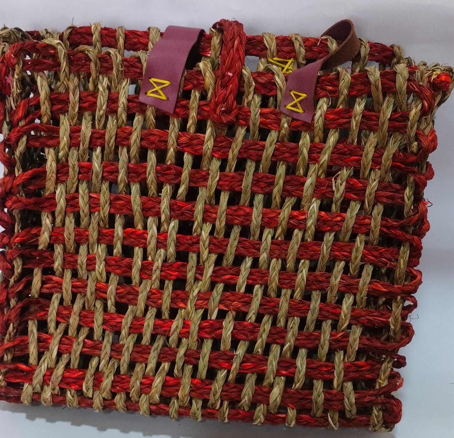 Beige Maroon Grass Handmade Tote Bag