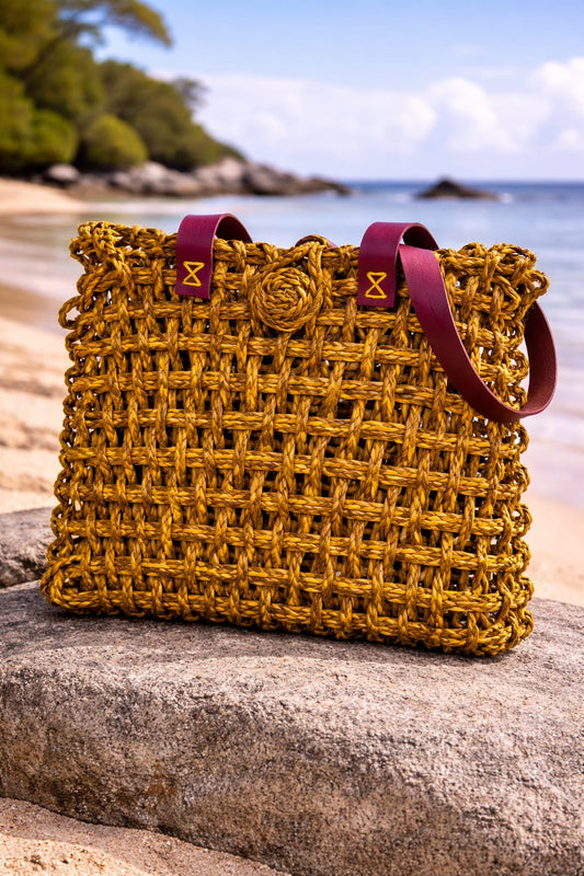 Golden Yellow  Grass Jali Handmade Tote Bag