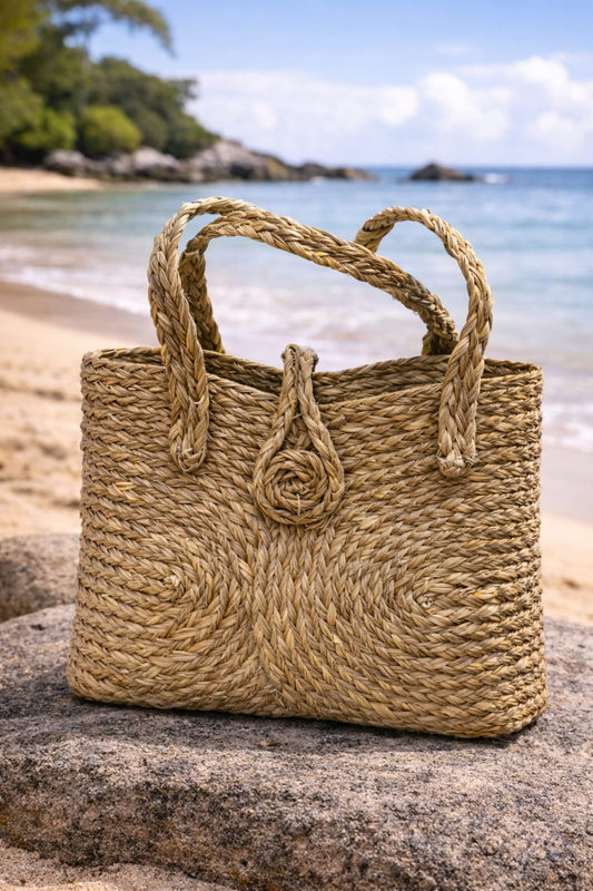 Beige Grass Handmade Boho Tote Bag