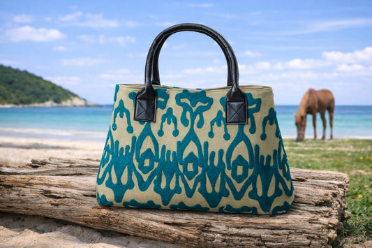 Suzani Embroidered Canvas Tote Bag – Expandable Bohemian Handcrafted Shoulder Bag