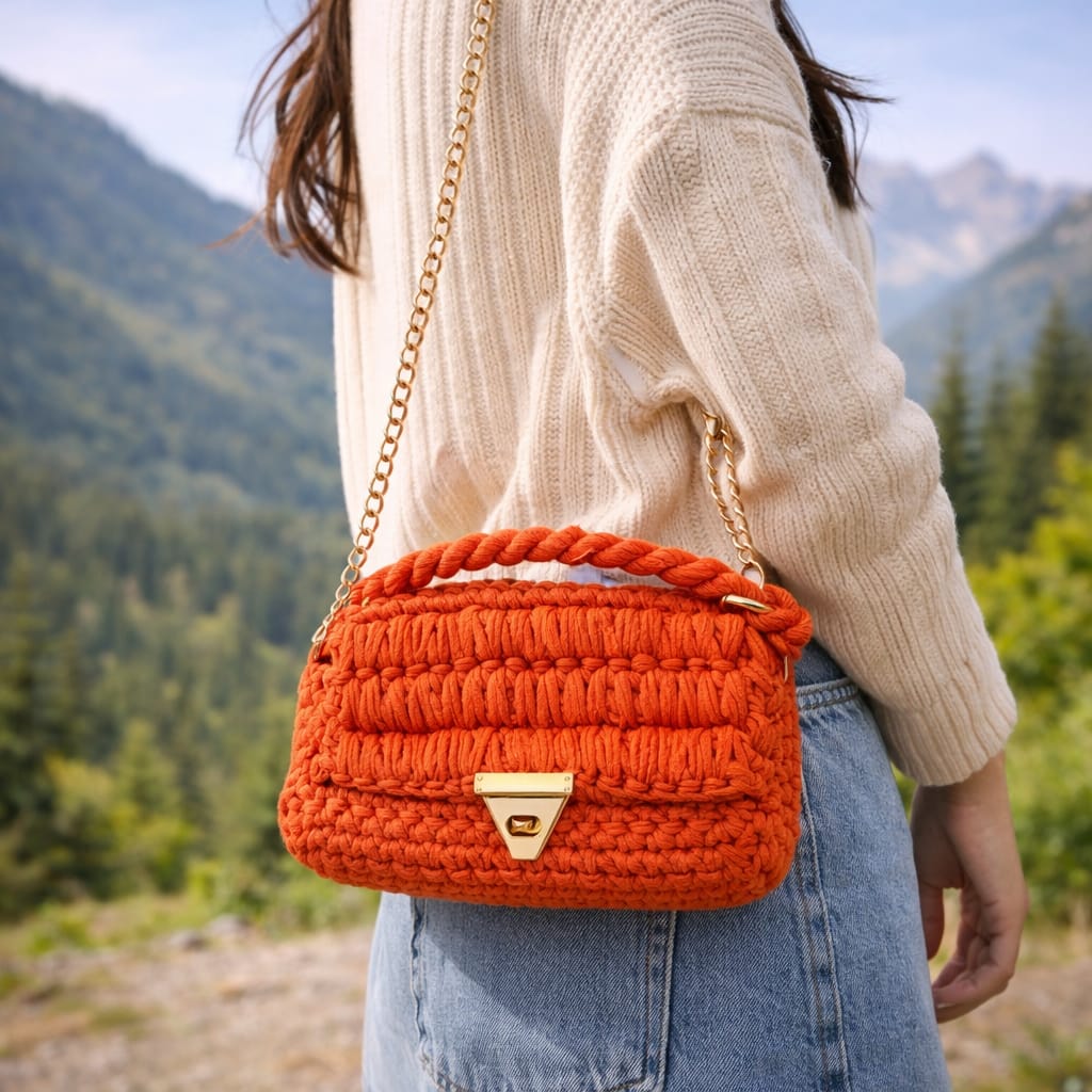 Orange Crochet Sling Bag