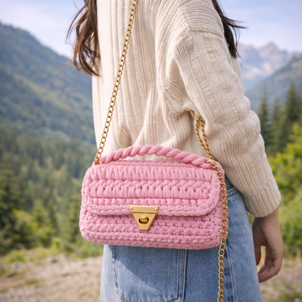 Pink Crochet Sling Bag