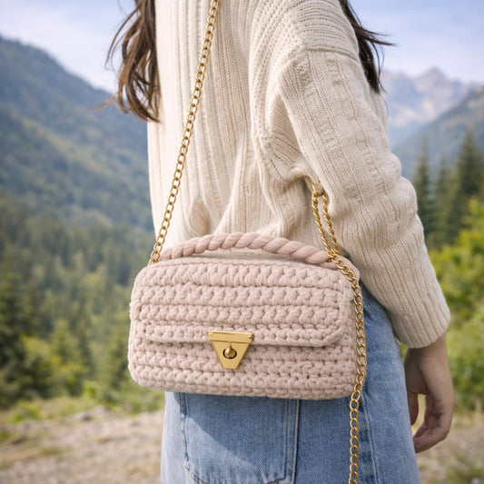 Blush Beige Crochet Sling Bag