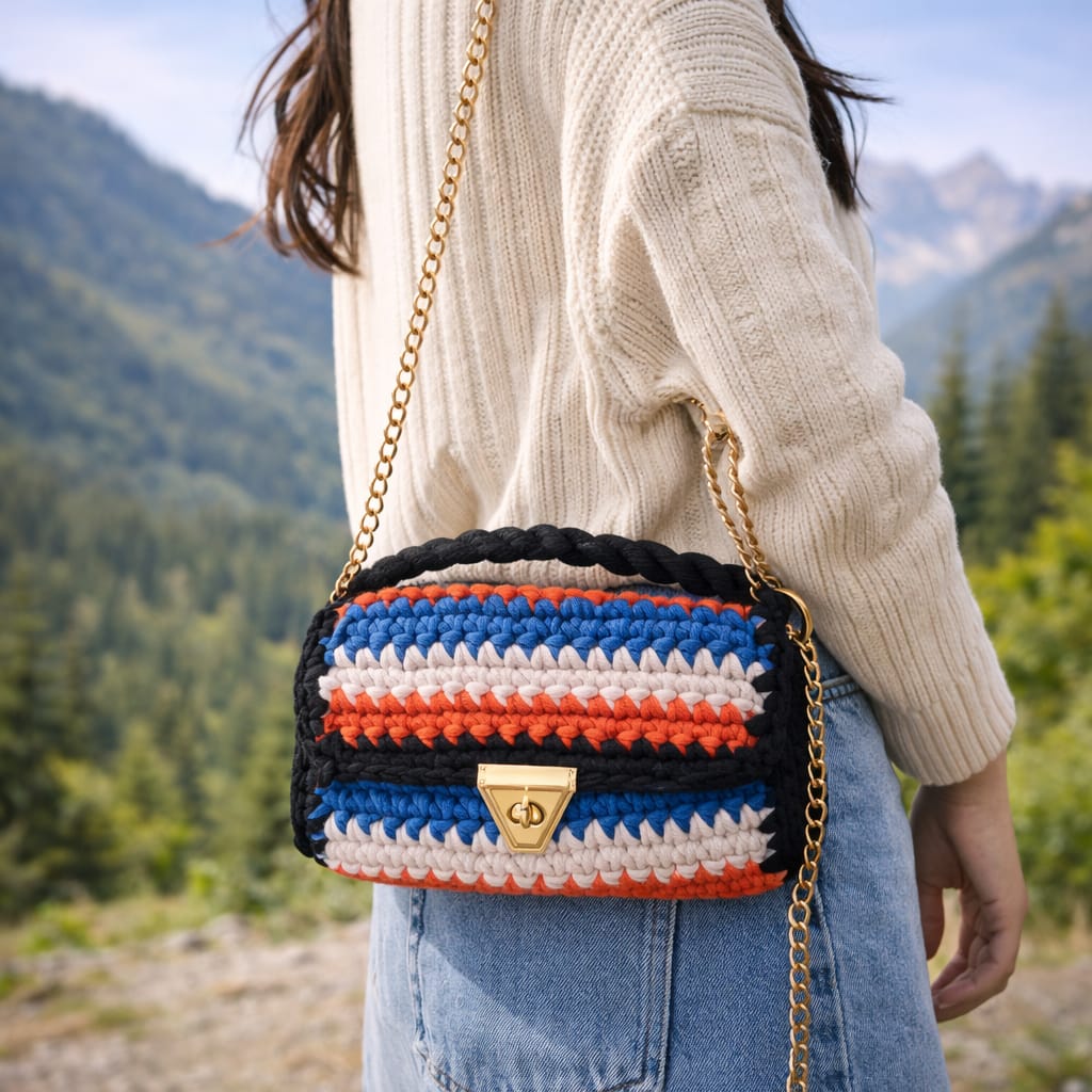 Multicolour Orange Crochet Sling Bag
