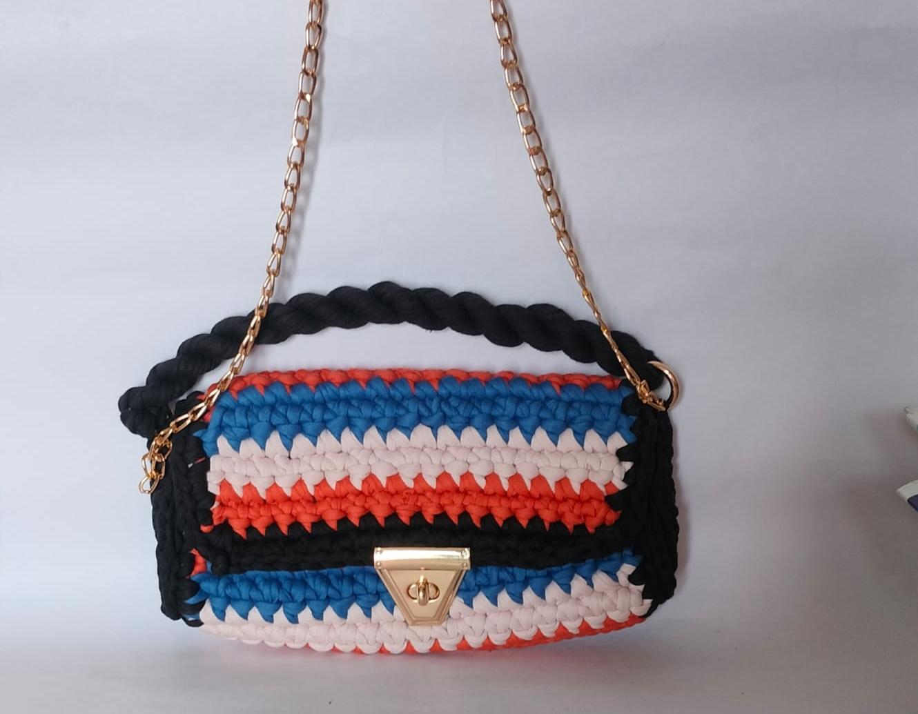 Multicolour Orange Crochet Sling Bag