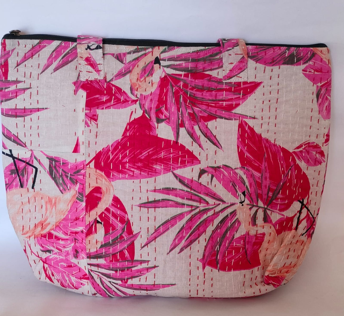 Pink Kantha Stitch Cotton Tote Bag – Big Leaf