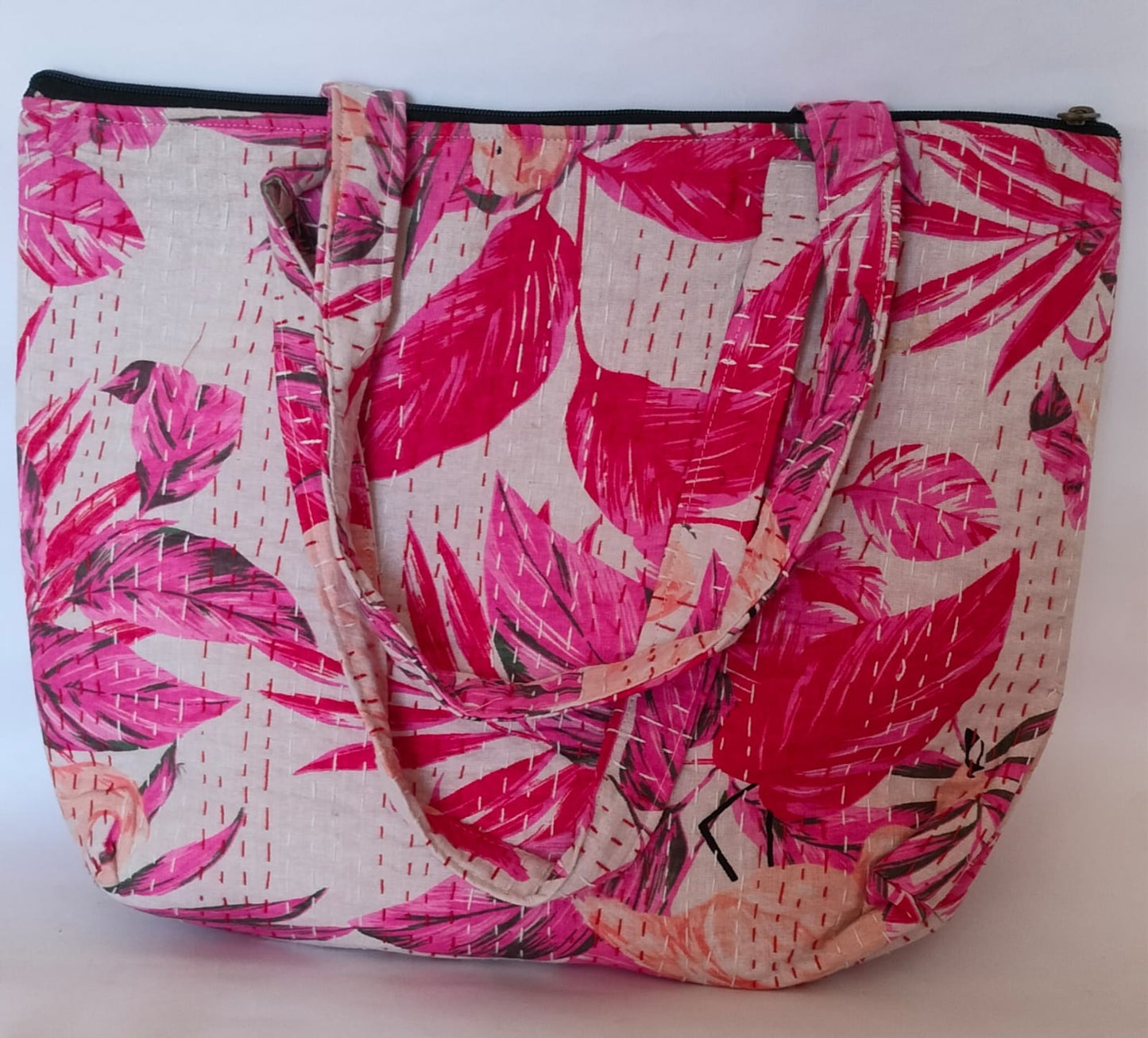 Pink Kantha Stitch Cotton Tote Bag – Big Leaf