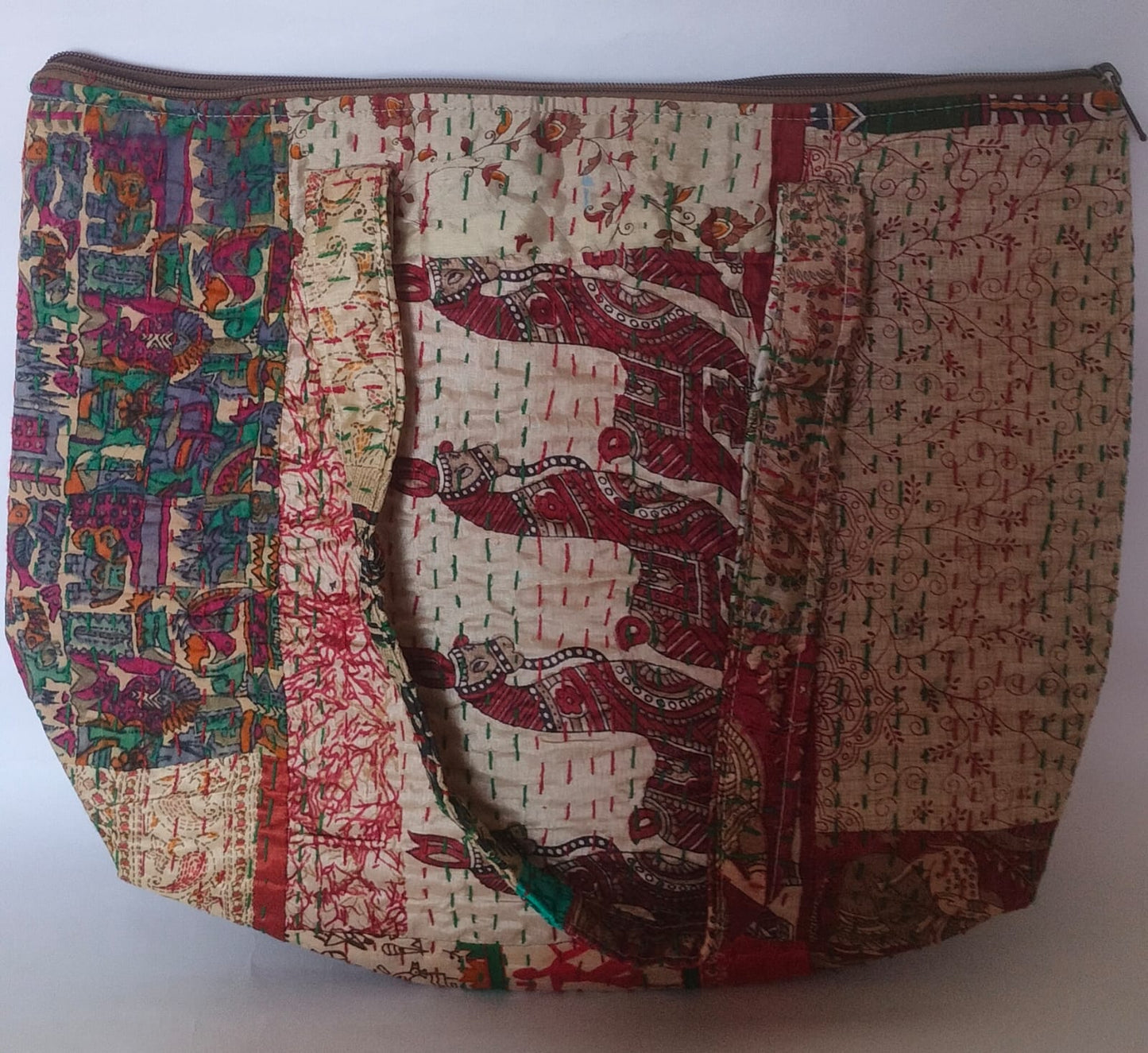 Patchwork Kolkatta Mustard Yellow Beige  Kantha Stitch Cotton Tote Bag