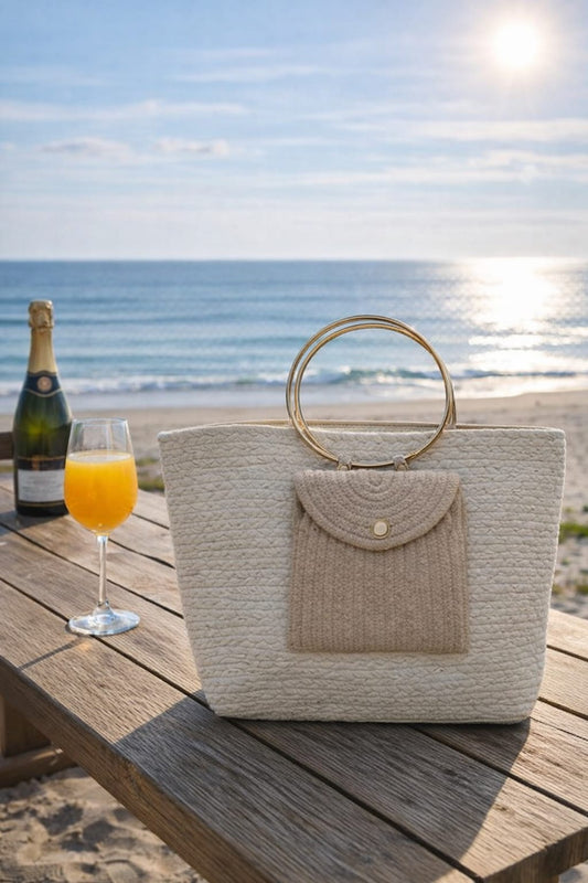 Ivory Sands Jute Ring Handle Handbag