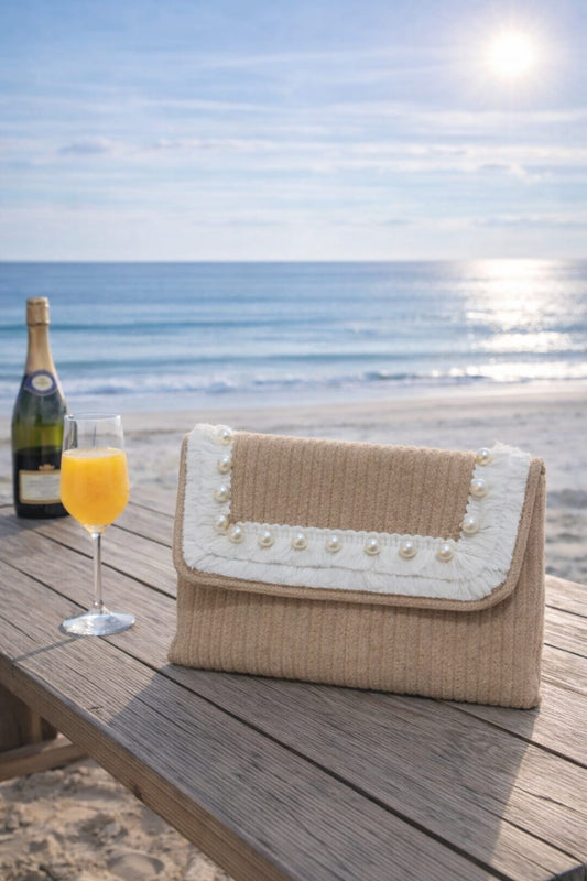 Chocolate Handcrafted Pearl Clutch