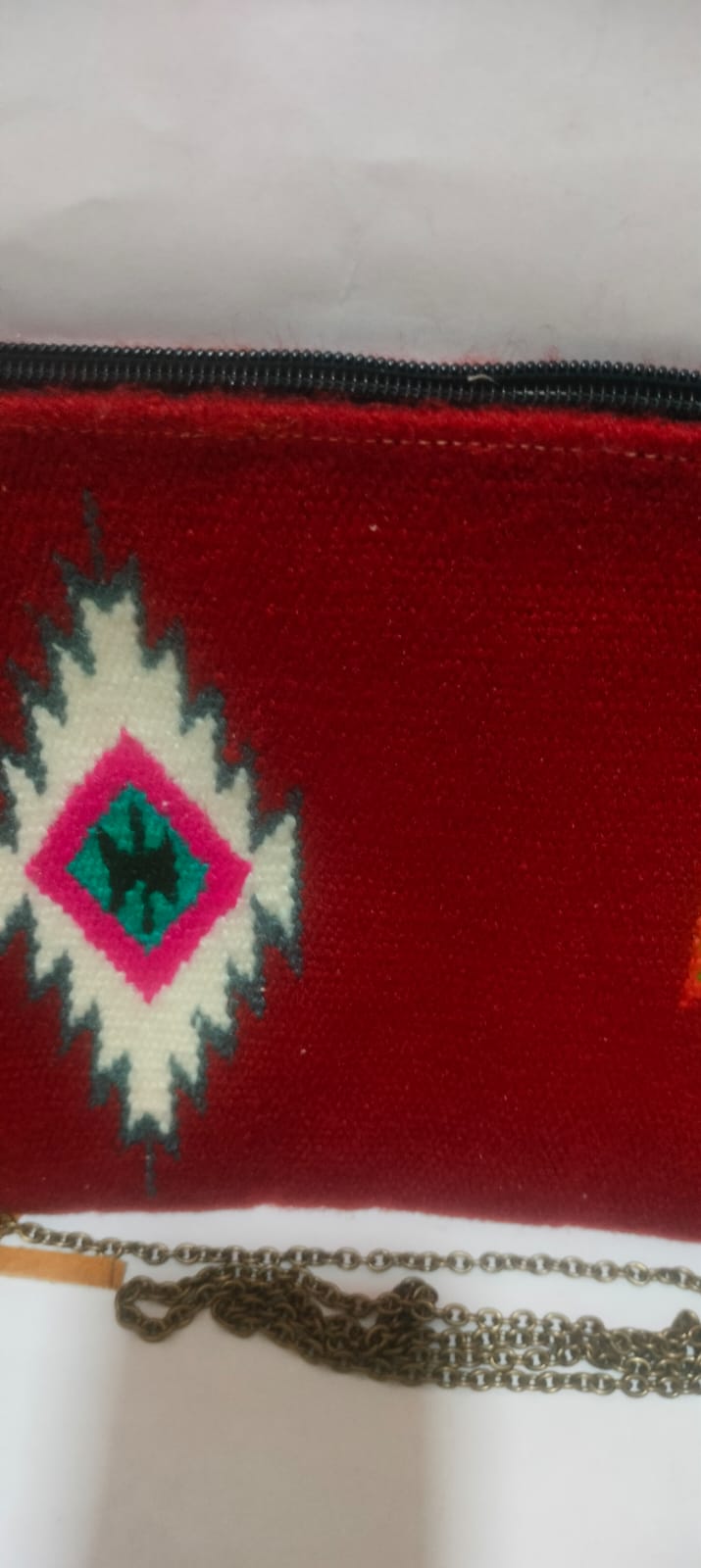 Cherry red Boho Weave Sling Bag with Fringe Details