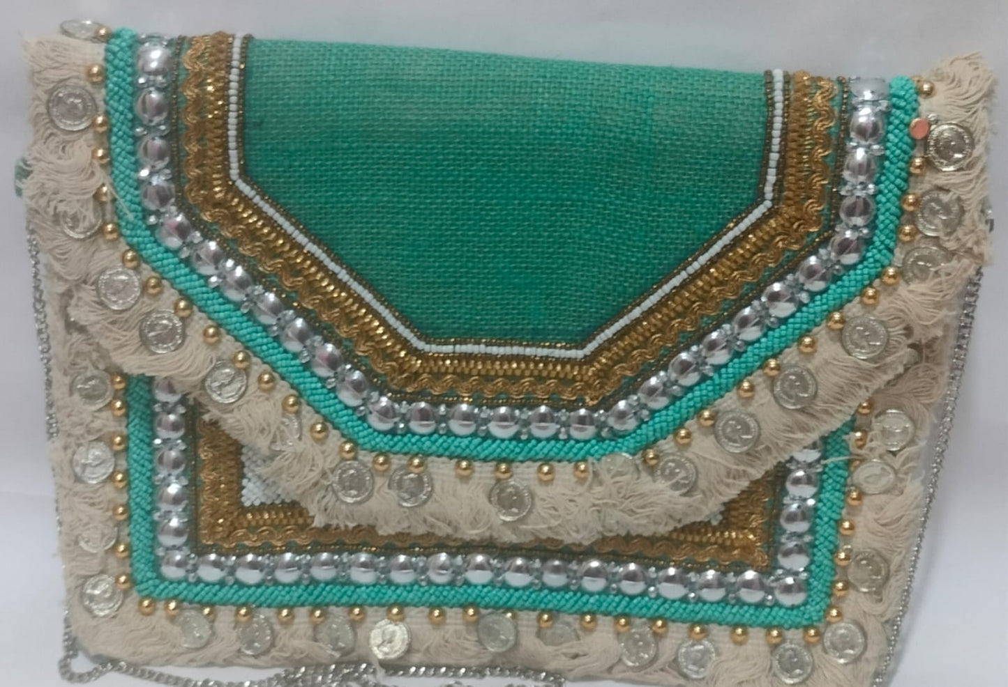 Green  Embellished Boho  Big Sling Bag