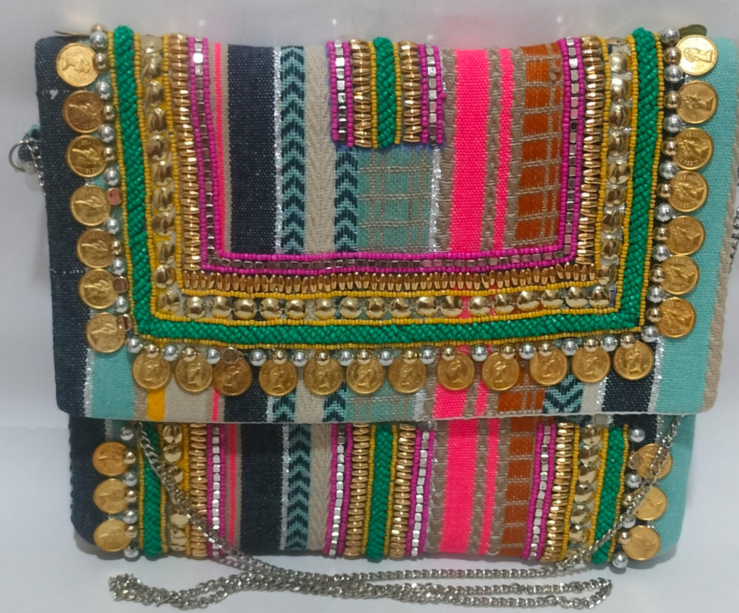 Multicolour pink  Embellished Boho  Big Sling Bag