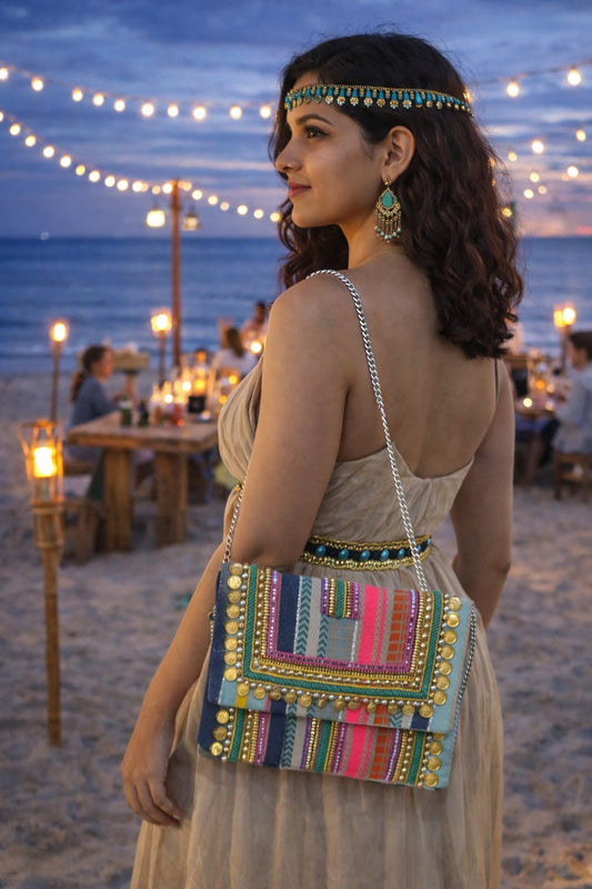 Multicolour pink  Embellished Boho  Big Sling Bag