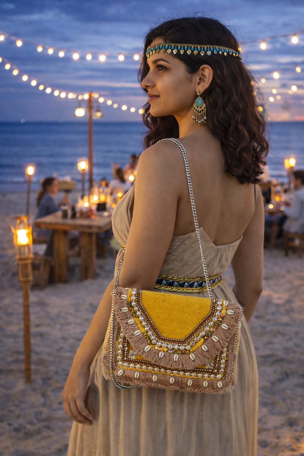 Yellow Embellished Boho  Big Sling Bag