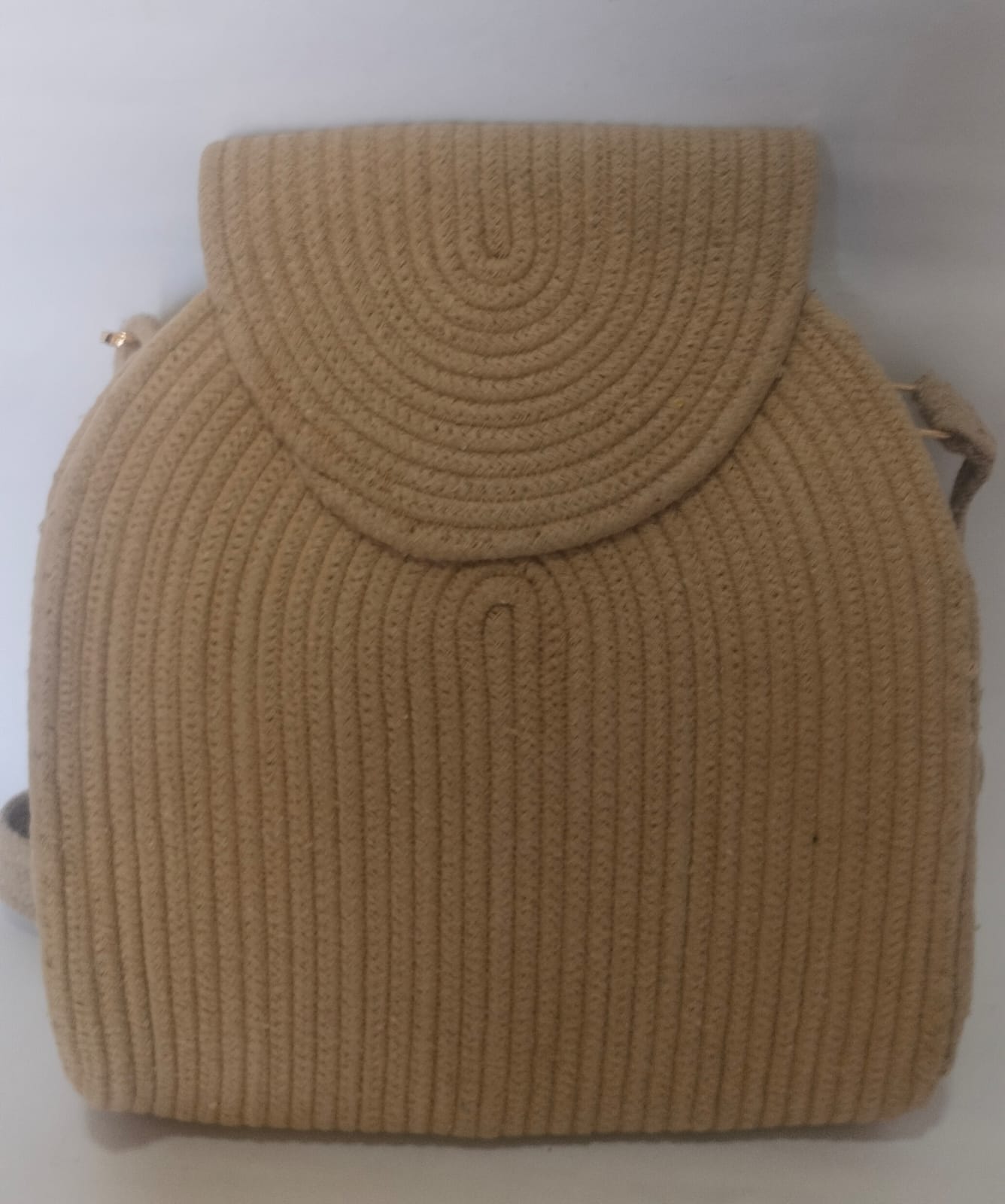 Beige Cotton Rope Sling Handbag – Structured Everyday Bag (11.5” h x 7”)