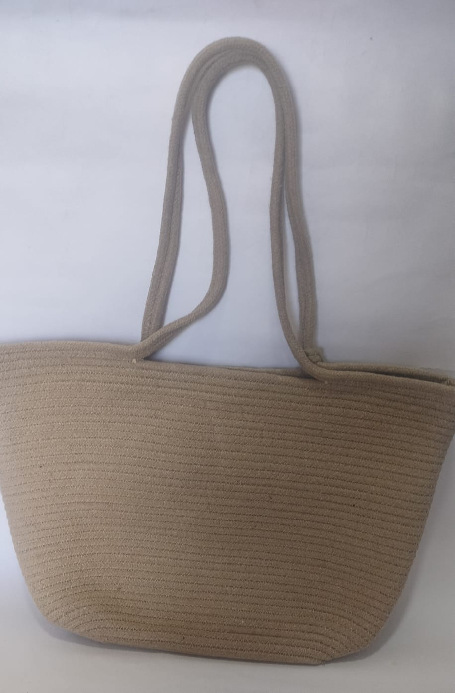 Beige Cotton Rope Shoulder Handbag – Elegant Office Tote (13” x h 9.5”)