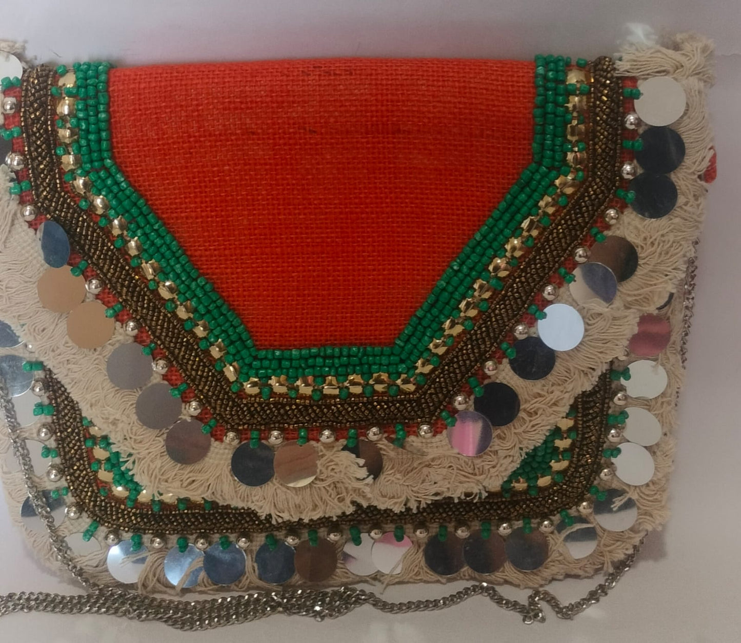 Red Boho Luxe Beaded Canvas Sling Bag – Multicolor Statement Edition