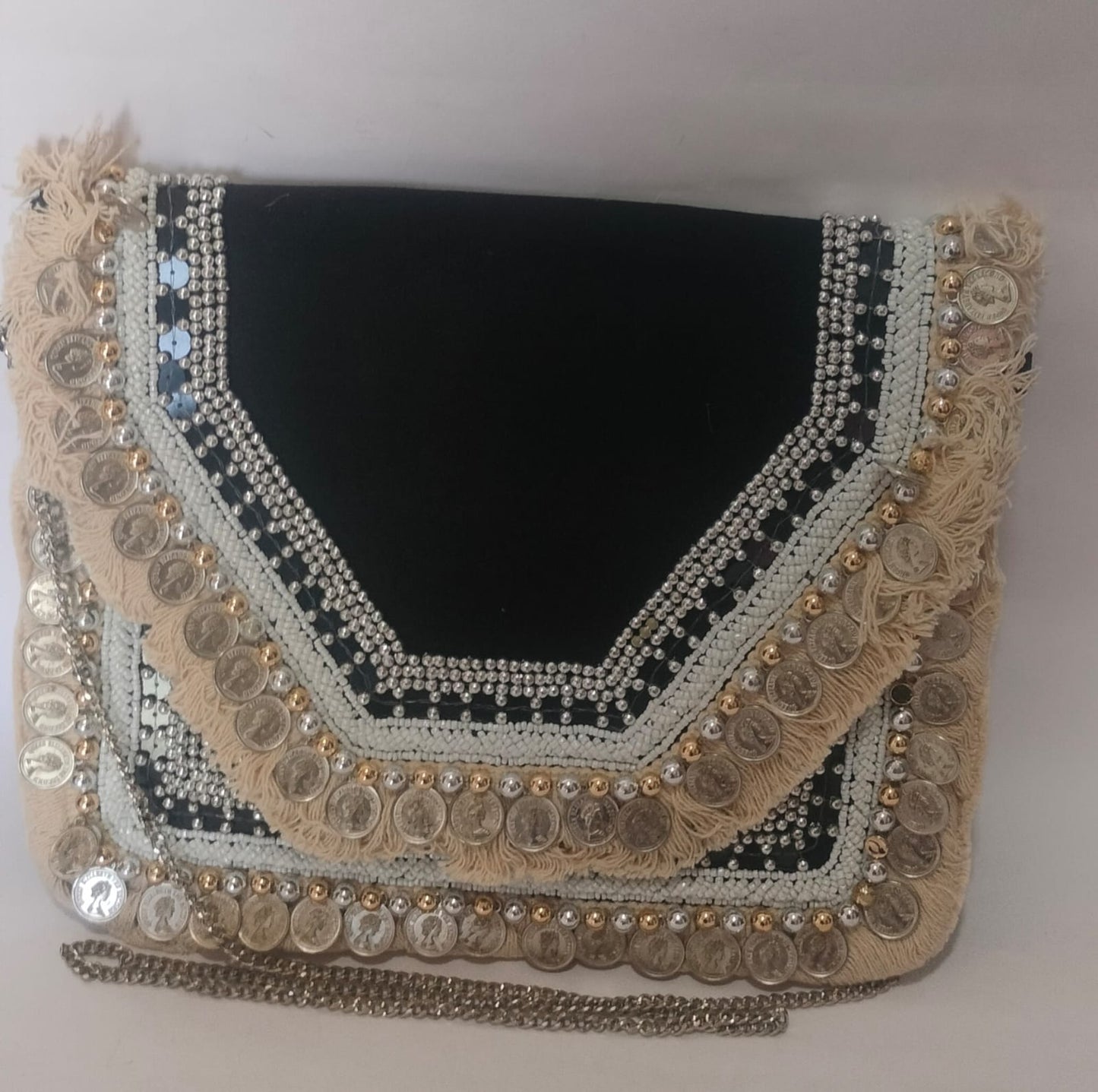Black Boho Luxe Beaded Canvas Sling Bag – Statement Edition
