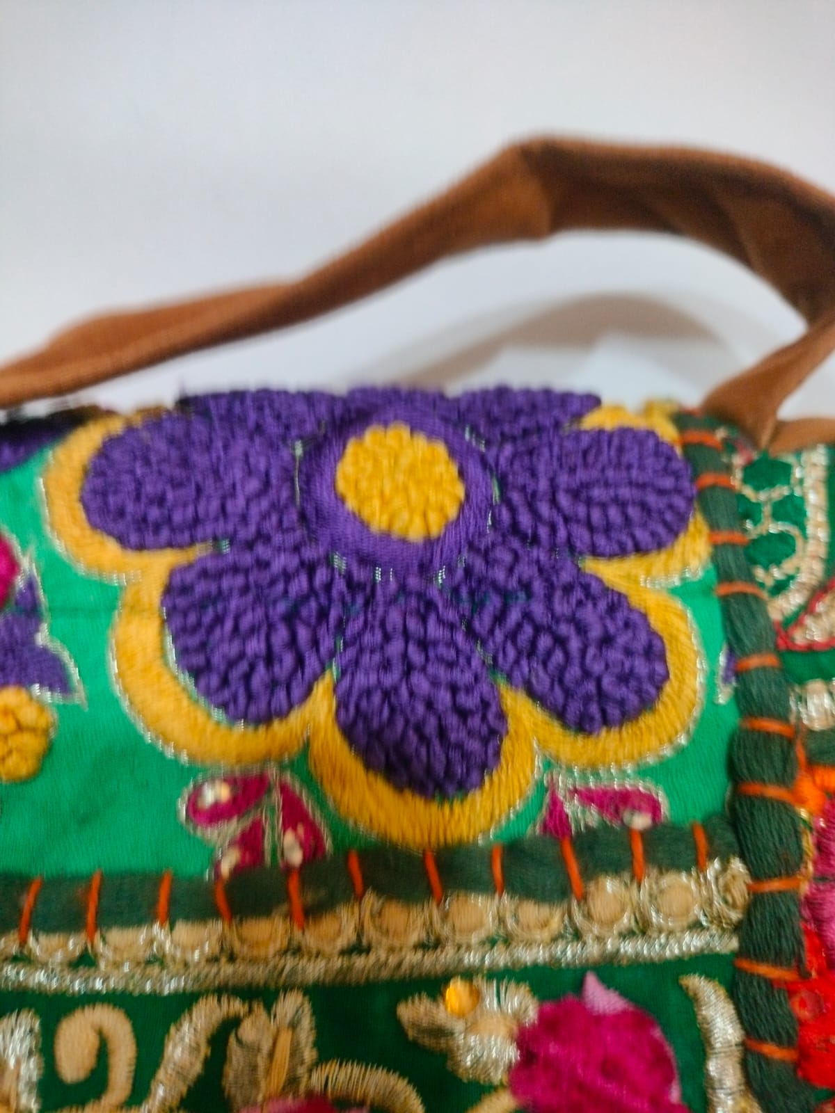Bottle Green Patchwork Banjara Sling Bag with Green Tassel & Long Strap