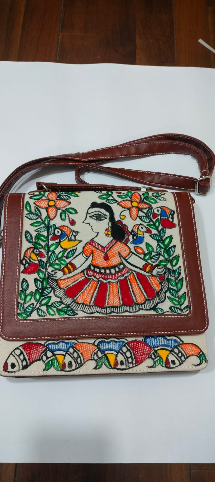 Madhubani Woven Leaf Office Bag with Long Strap
