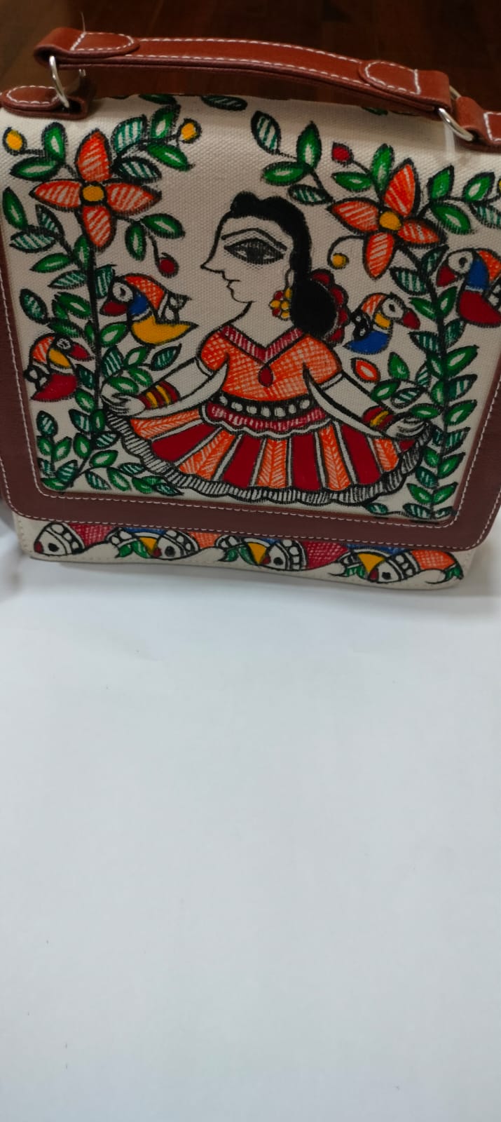 Madhubani Woven Leaf Office Bag with Long Strap