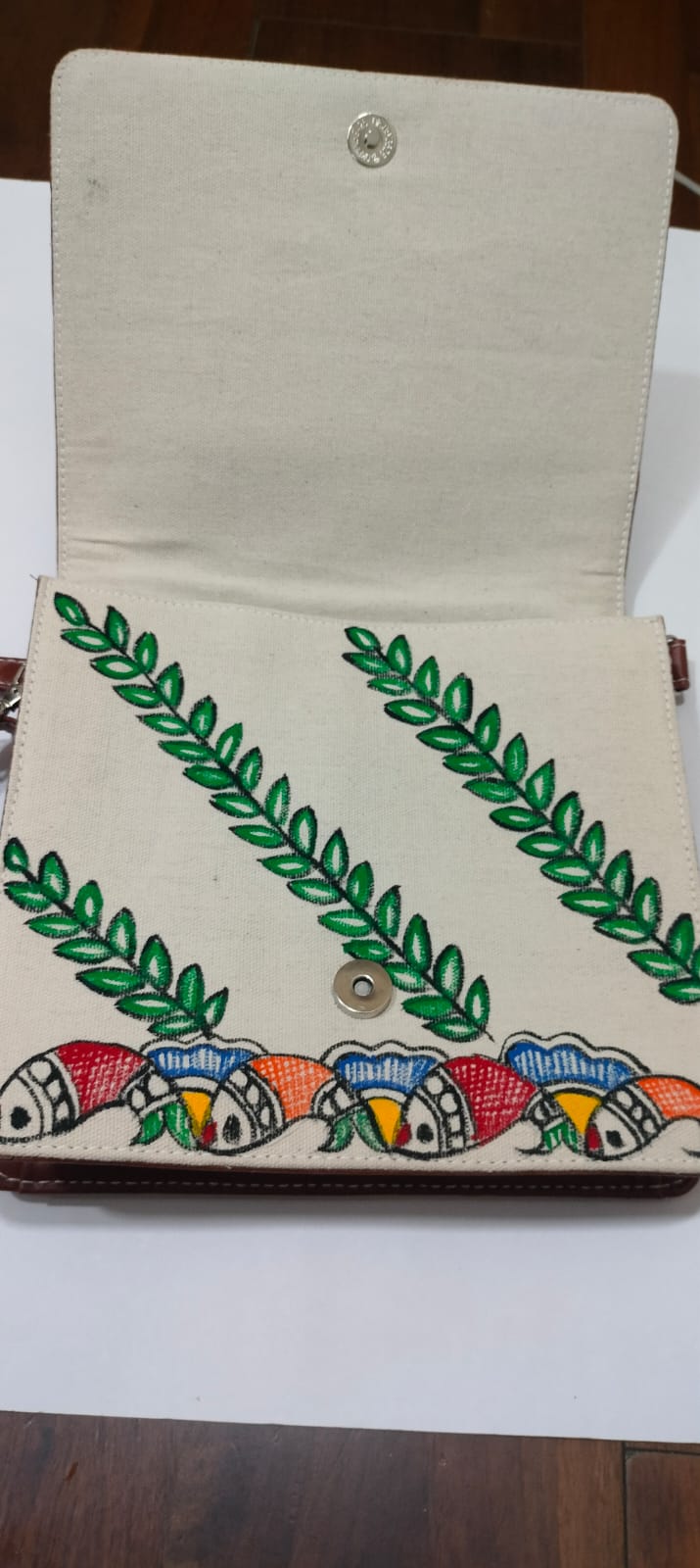 Madhubani Woven Leaf Office Bag with Long Strap