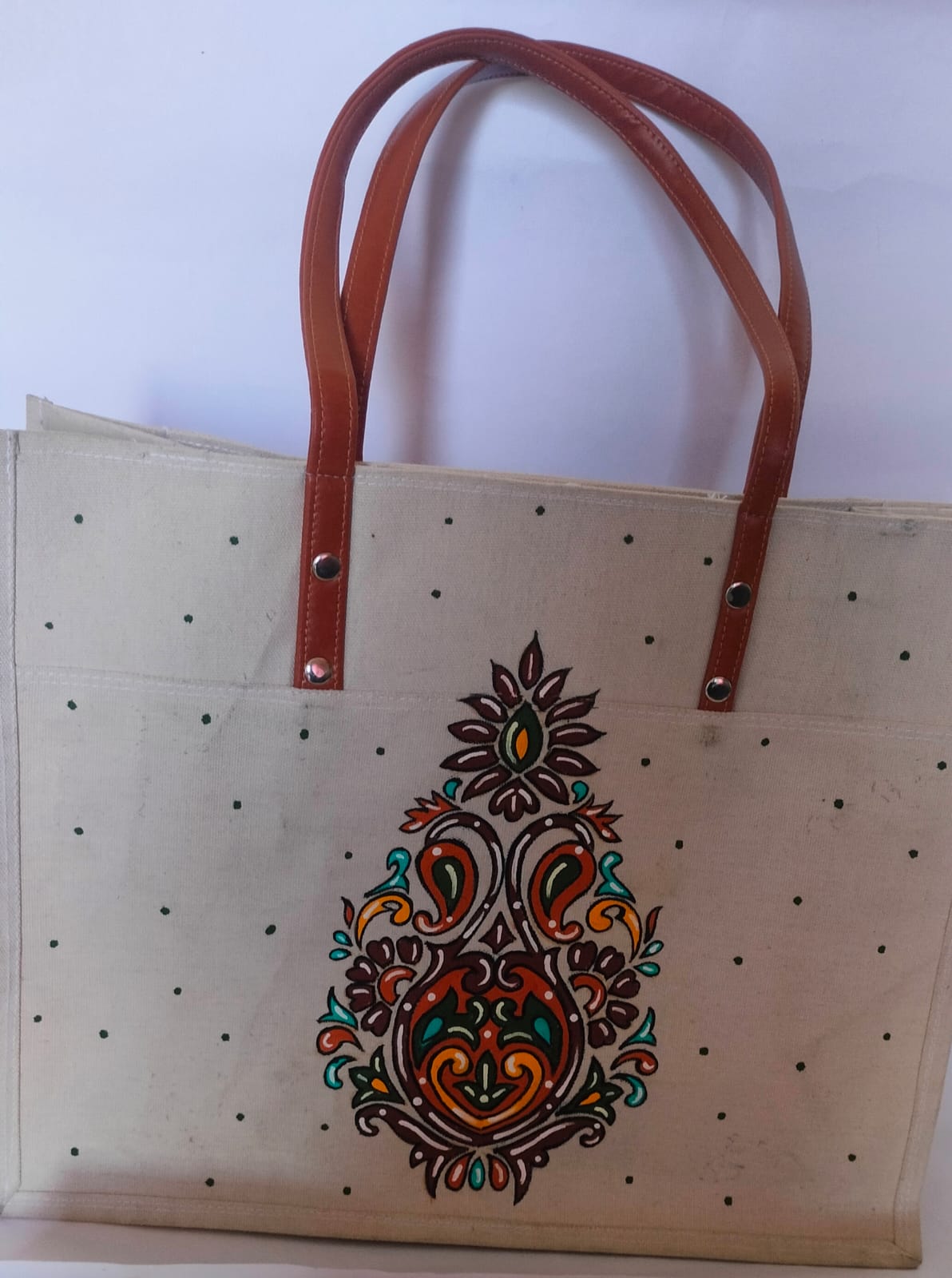 Handpainted  Art on  Canvas Tote Bag – Boho  Shoulder Tote Bag