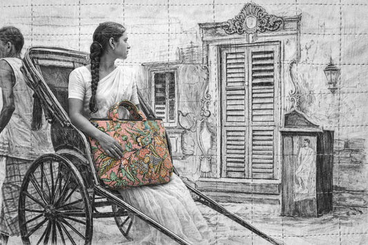 Blush Kolkatta Floral  Kantha Stitch Cotton Tote Bag –