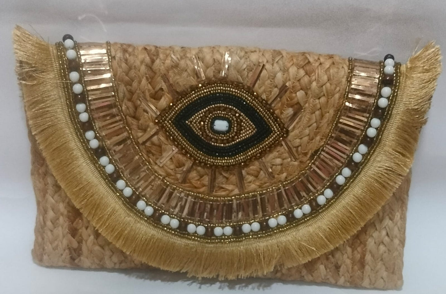 Light Brown Boho Evil Eye Handwoven Bag