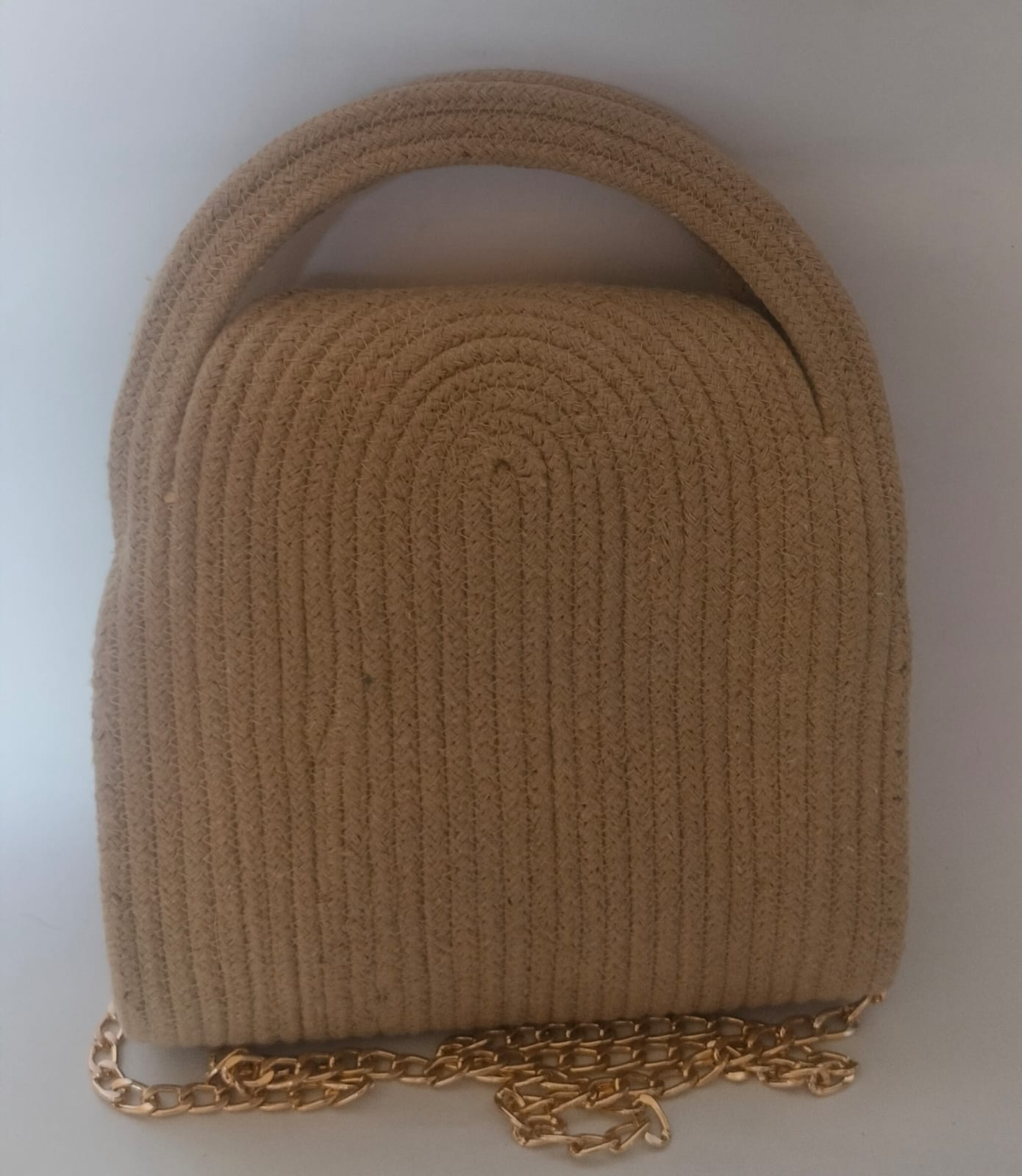 Natural Beige Cotton Rope Mini Sling Bag (Gold Chain)