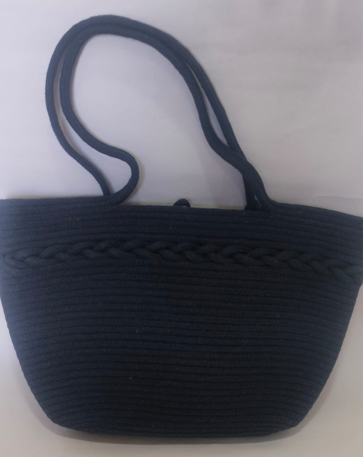 Navy blue Cotton Rope Shoulder Handbag – Elegant Office Tote (13” x h 9.5”)