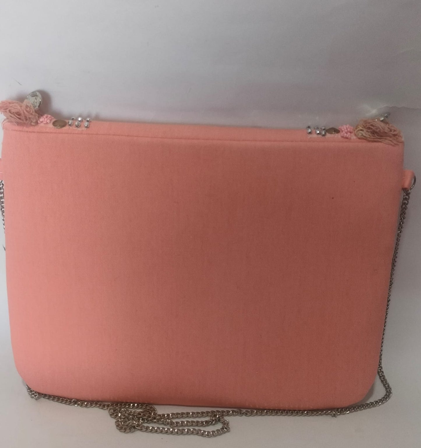 Peach Boho Luxe Beaded Canvas Sling Bag – Statement Edition