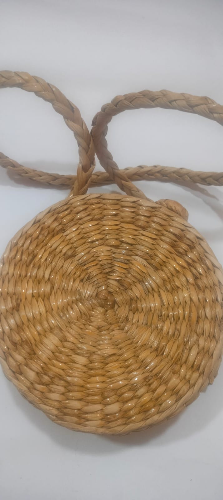 Round Manipuri Floral Handwoven Kauna Grass Sling Bag – Natural Handmade Crossbody with Yellow Flower Embroidery