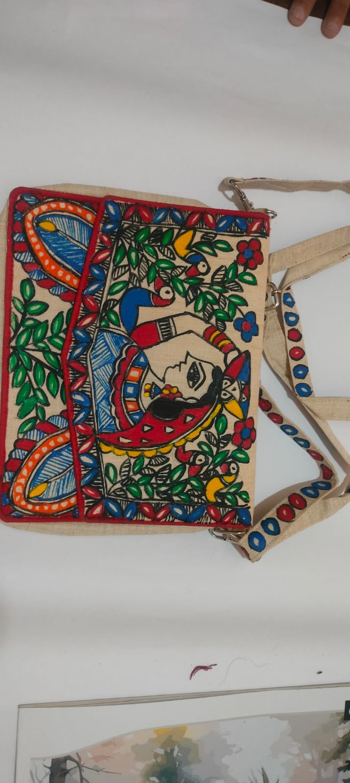 Madhubani Woven Two Peacock Sling Bag