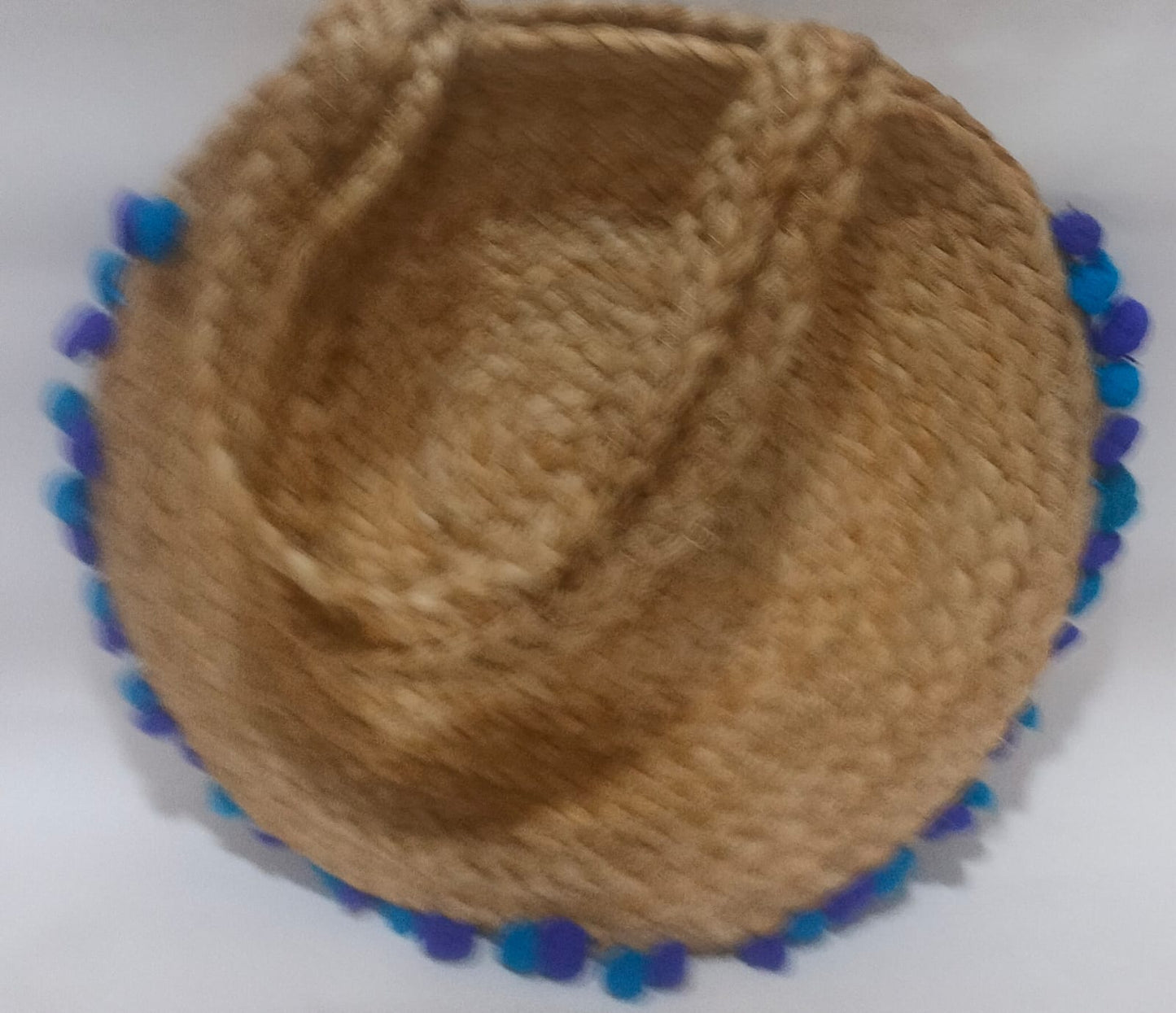 Azure Jute Bloom Round Handbag