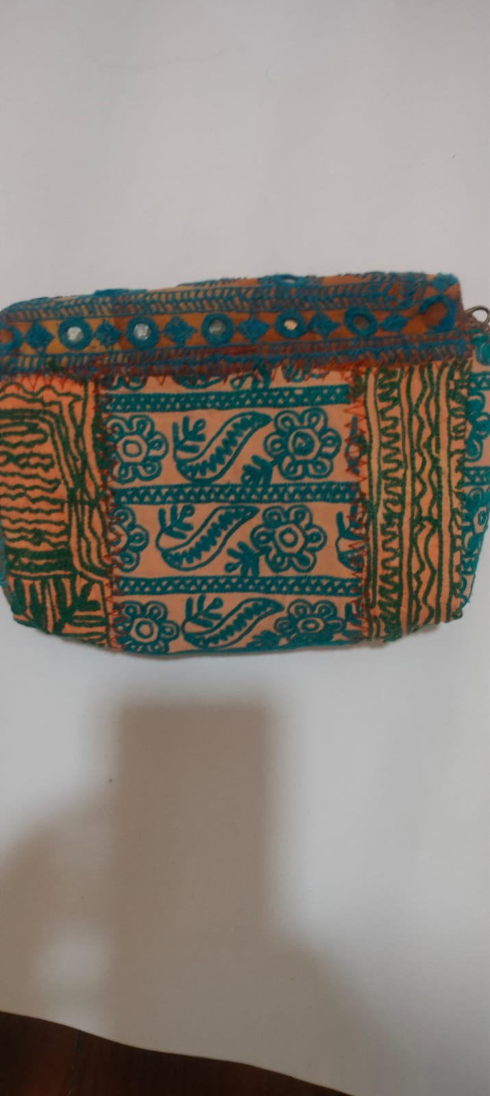 Multicolor Patchwork Embroidered Sling Bag with Shells & Pink Tassels