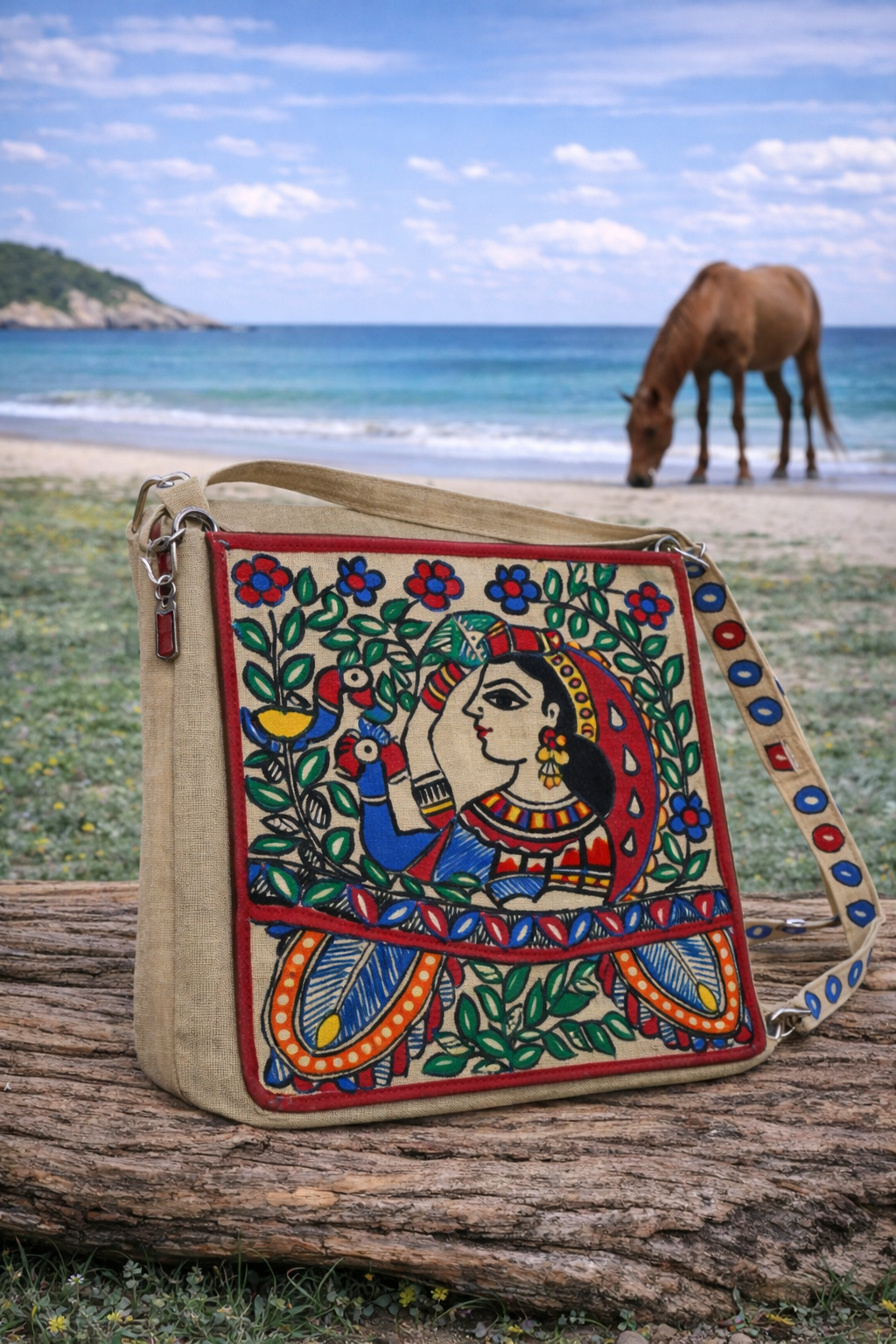 Madhubani Woven Two Peacock Sling Bag