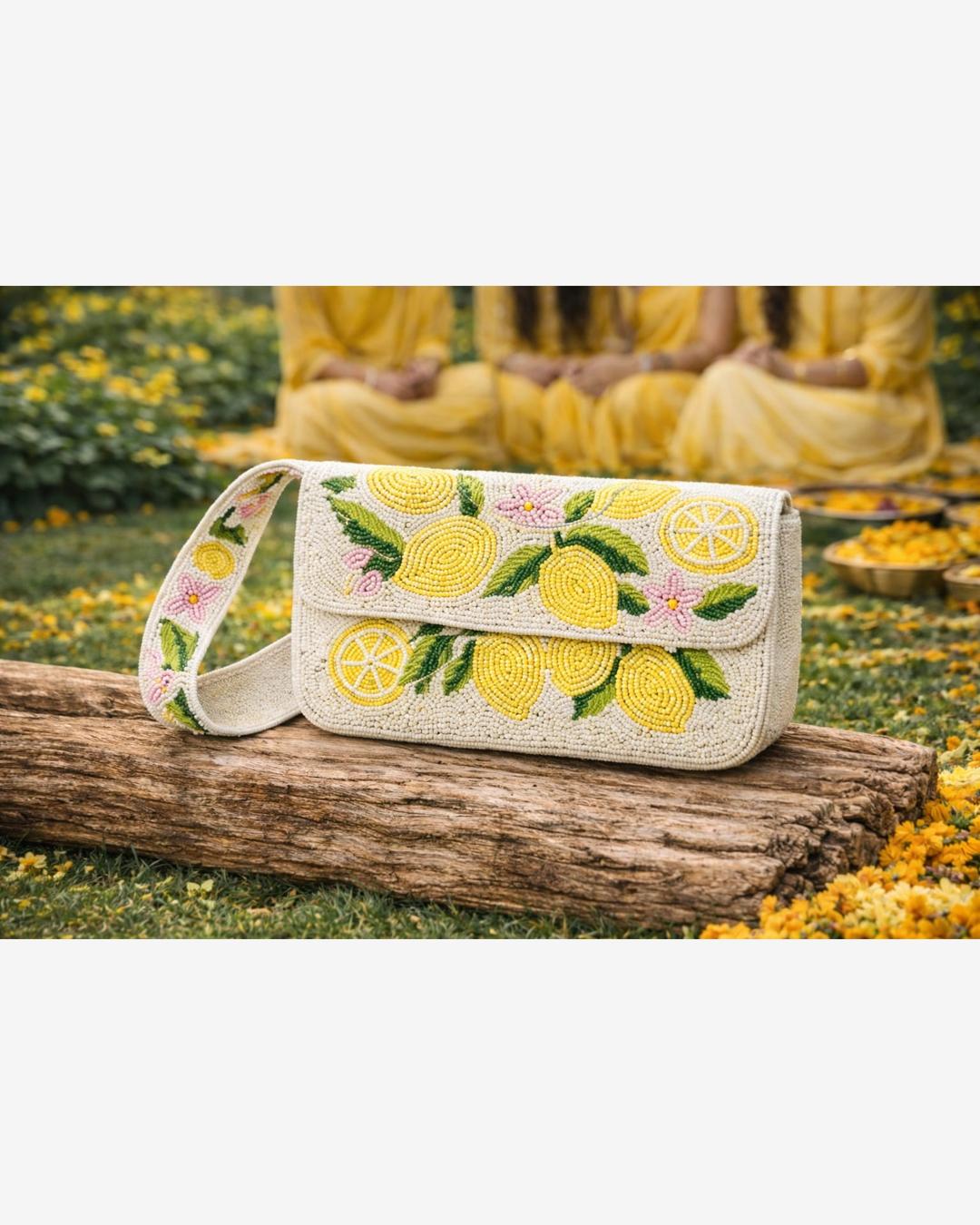 Beaded Compact LightLemon Shoulder Bag