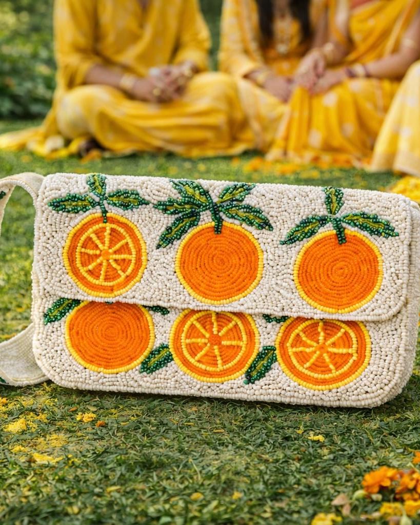 Beaded Compact Orange Shoulder Bag