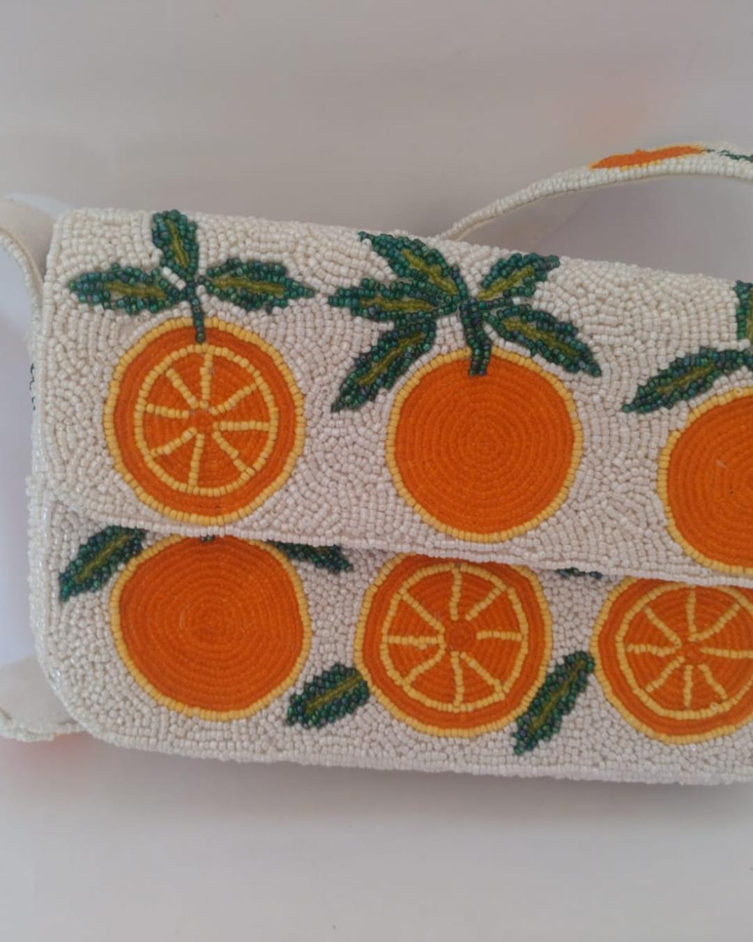 Beaded Compact Orange Shoulder Bag